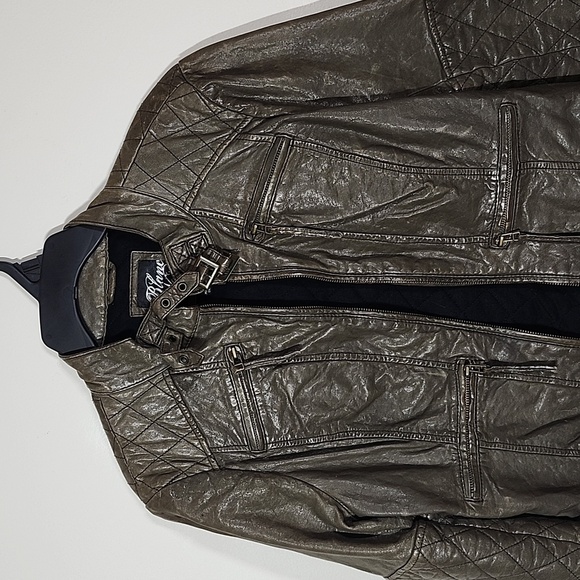 Blanc Noir Brown Genuine Leather Moto Style Jacket Buckles Zippers Detail Quiltd - Picture 2 of 15